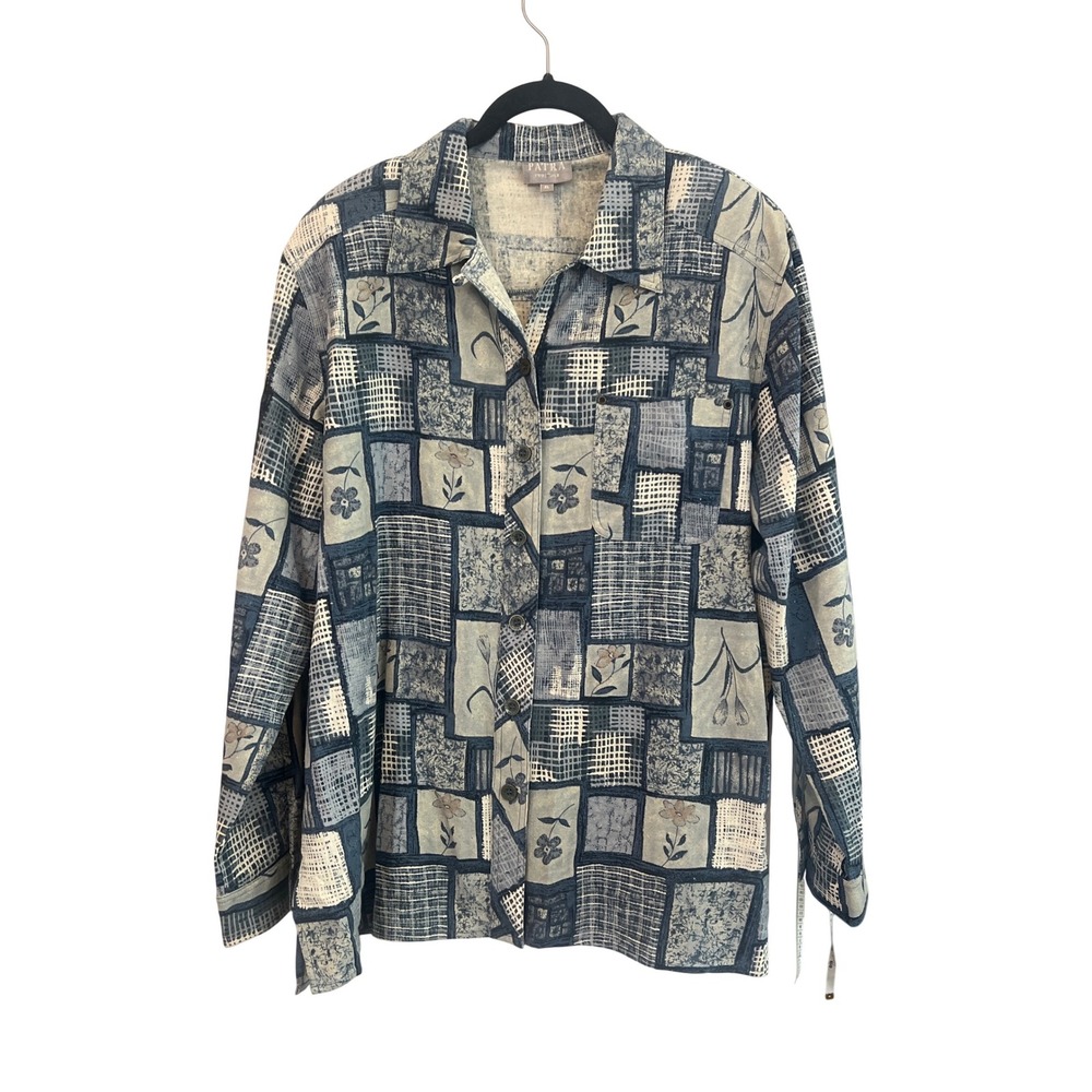 PATRA Vintage Pure Silk Abstract Patchwork Floral Print Button Up Shirt XL